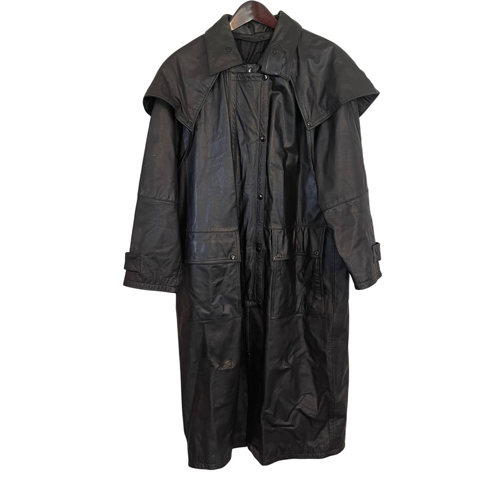 Wilsons Leather Black Duster Coat Mens Large Cape Shoulder Trench Y2K Emo Goth